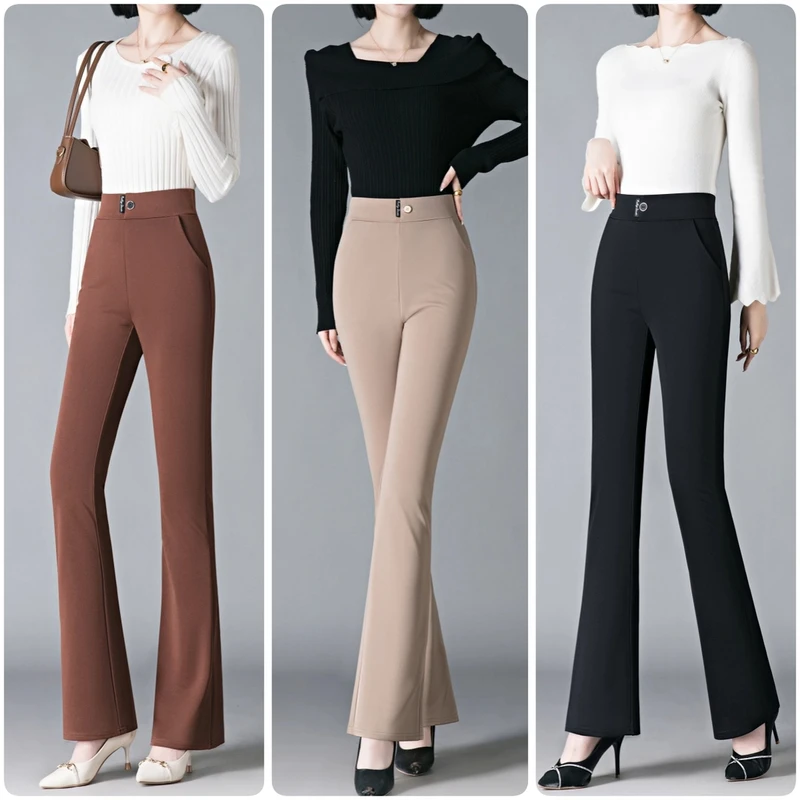 阔腿高腰长裤高透轻薄显瘦裤春秋外穿休闲裤女夏季微喇裤口袋直筒