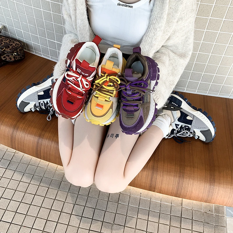 拼色阿甘鞋女2025早春新款时尚百搭休闲鞋系带爆款ins老爹鞋女鞋