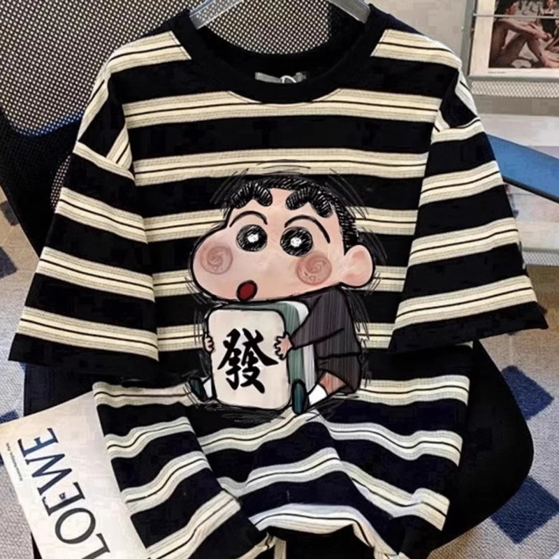 2025新款日系复古学院风条纹短袖男女情侣T恤ins潮