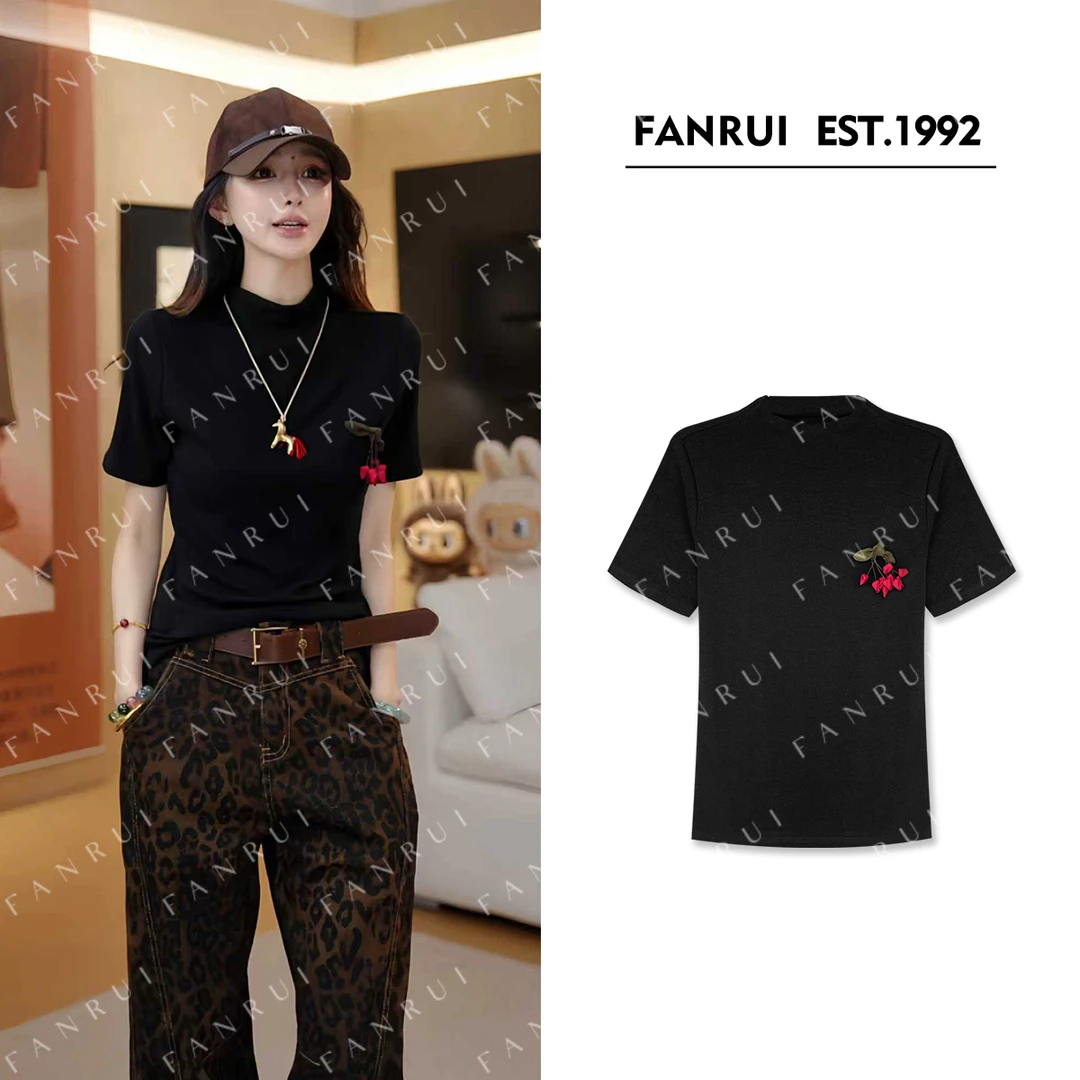 FANRUI/泛芮「贝贝biuu」个性气质立领正肩短袖t恤打底女上衣B17833