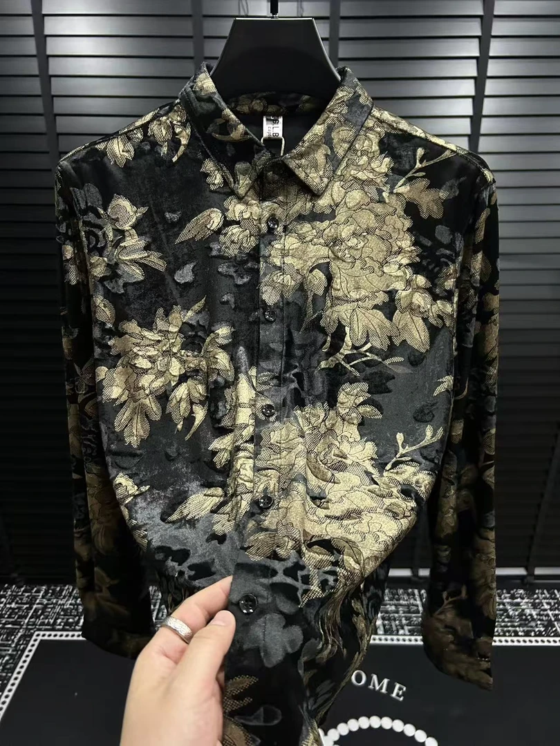 男士秋冬新款植绒翻领衬衣