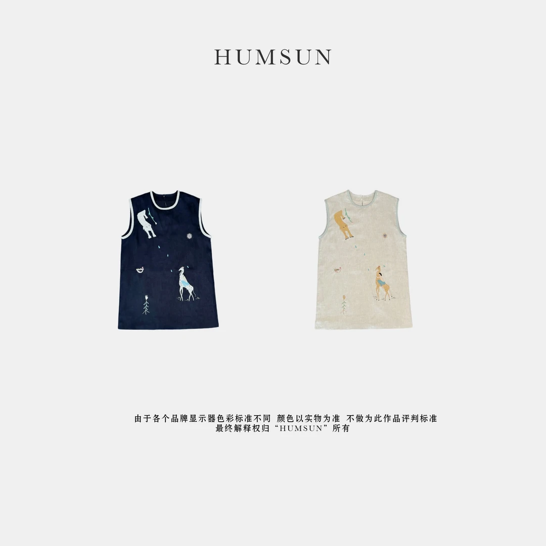 HUMSUN/禾木笙 复古高品重工亚麻刺绣中式设计感无袖上衣 24D626