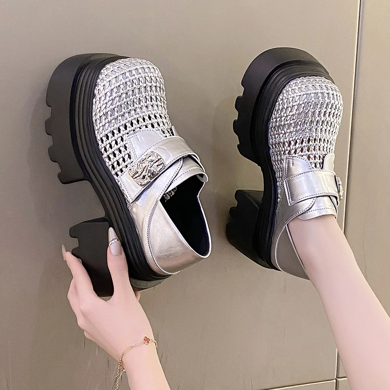 欧洲站乐福鞋女2025新款爆款百搭夏季系带单鞋女厚底学院风小皮鞋