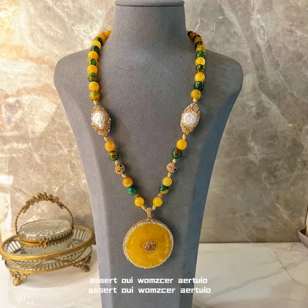 铜合金项链 多彩柠檬系列 双面搭配9614手工百搭镶嵌黄色