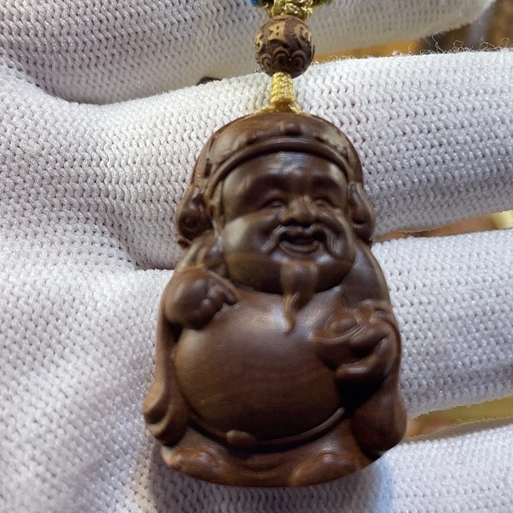 檀香木吊坠高端老山檀香财神爷果蜜甜