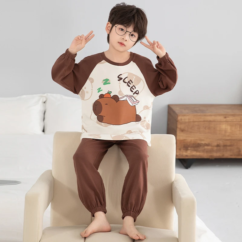 儿童睡衣2025新款男孩宝宝春秋款卡通纯棉家居服小孩长袖男童套装