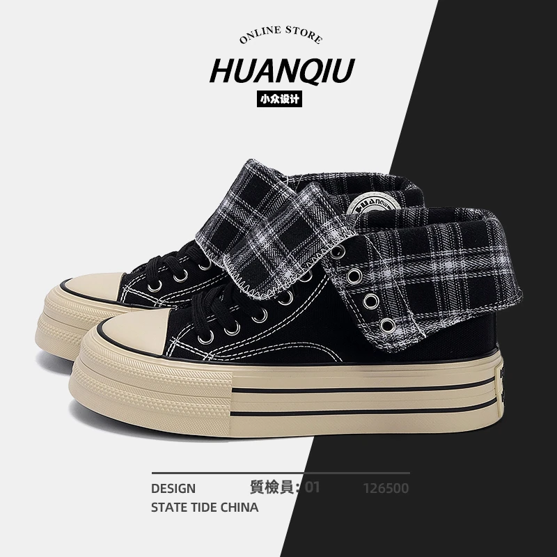 环球黑色高帮帆布鞋女2025秋季新款潮流ins百搭学生党运动休闲鞋