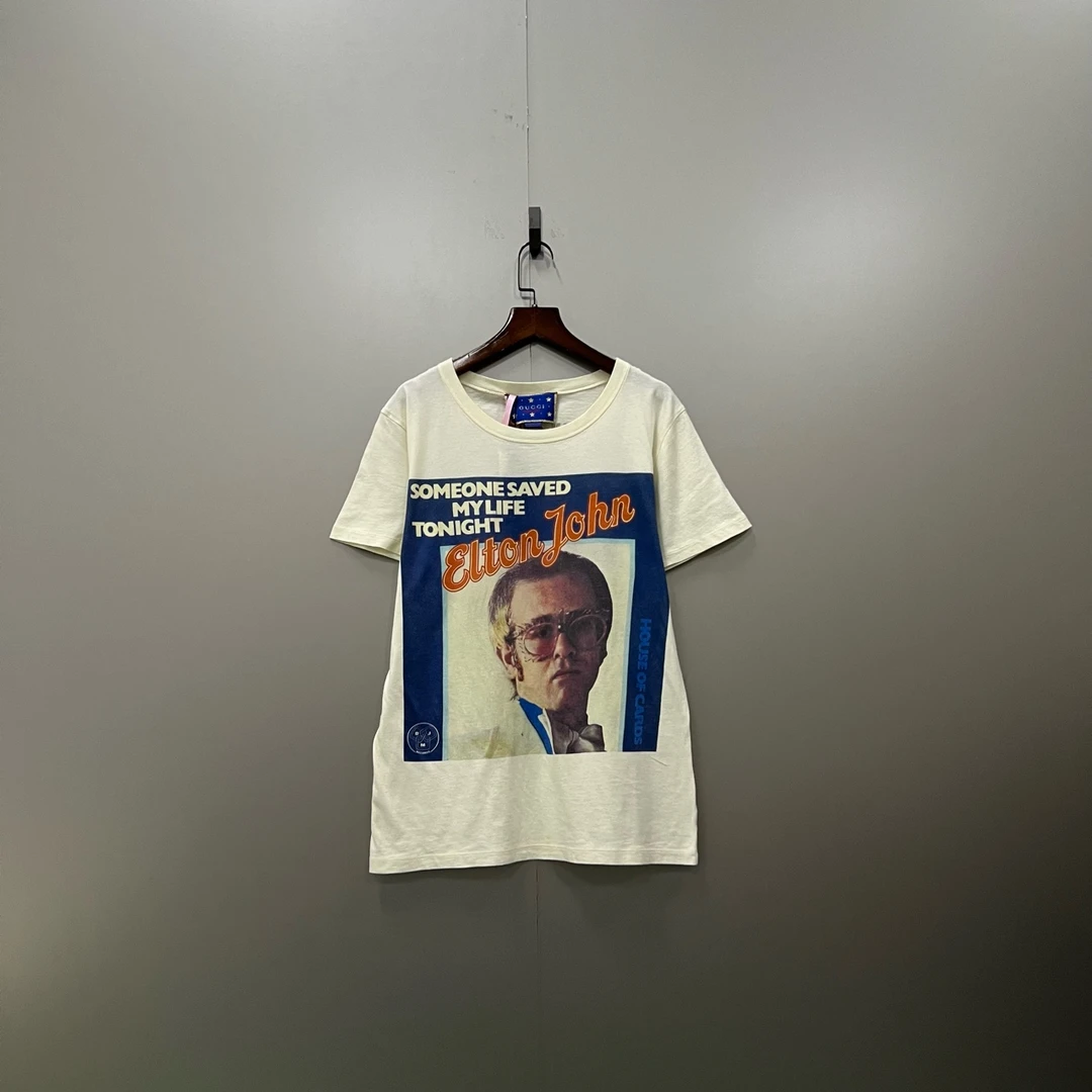 90新 GUCCI/古驰 （ll）米白色人物印花短袖 尺码如图