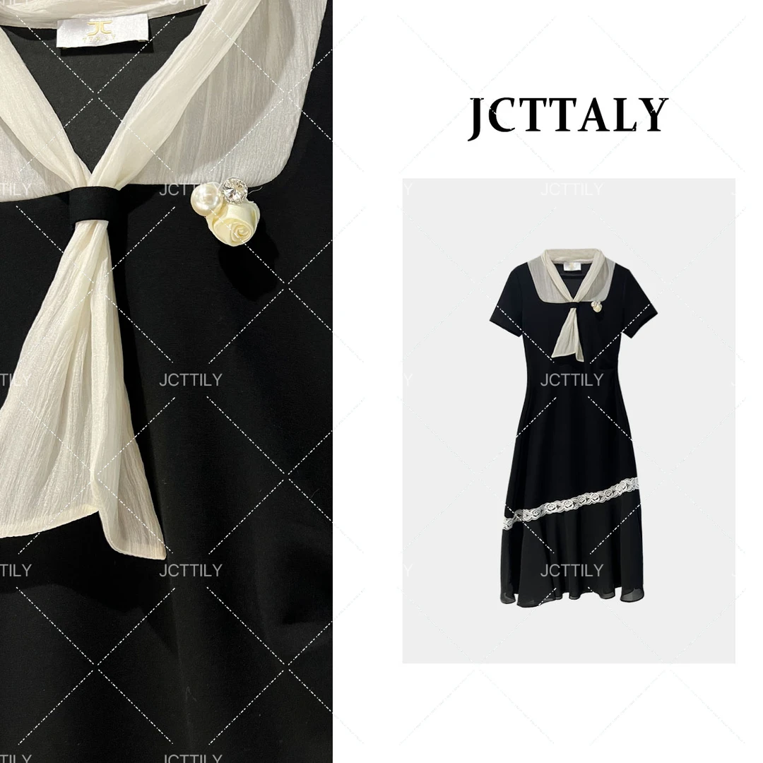 【小航】时尚 拼接百搭气质飞飞袖设计款休闲显瘦连衣裙JC-A3043