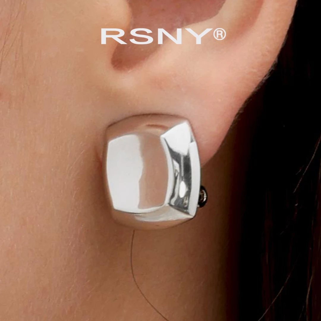 铜合金耳饰 [新品]RSNY钻纹截面耳钉女极简欧美气质时尚优雅简约