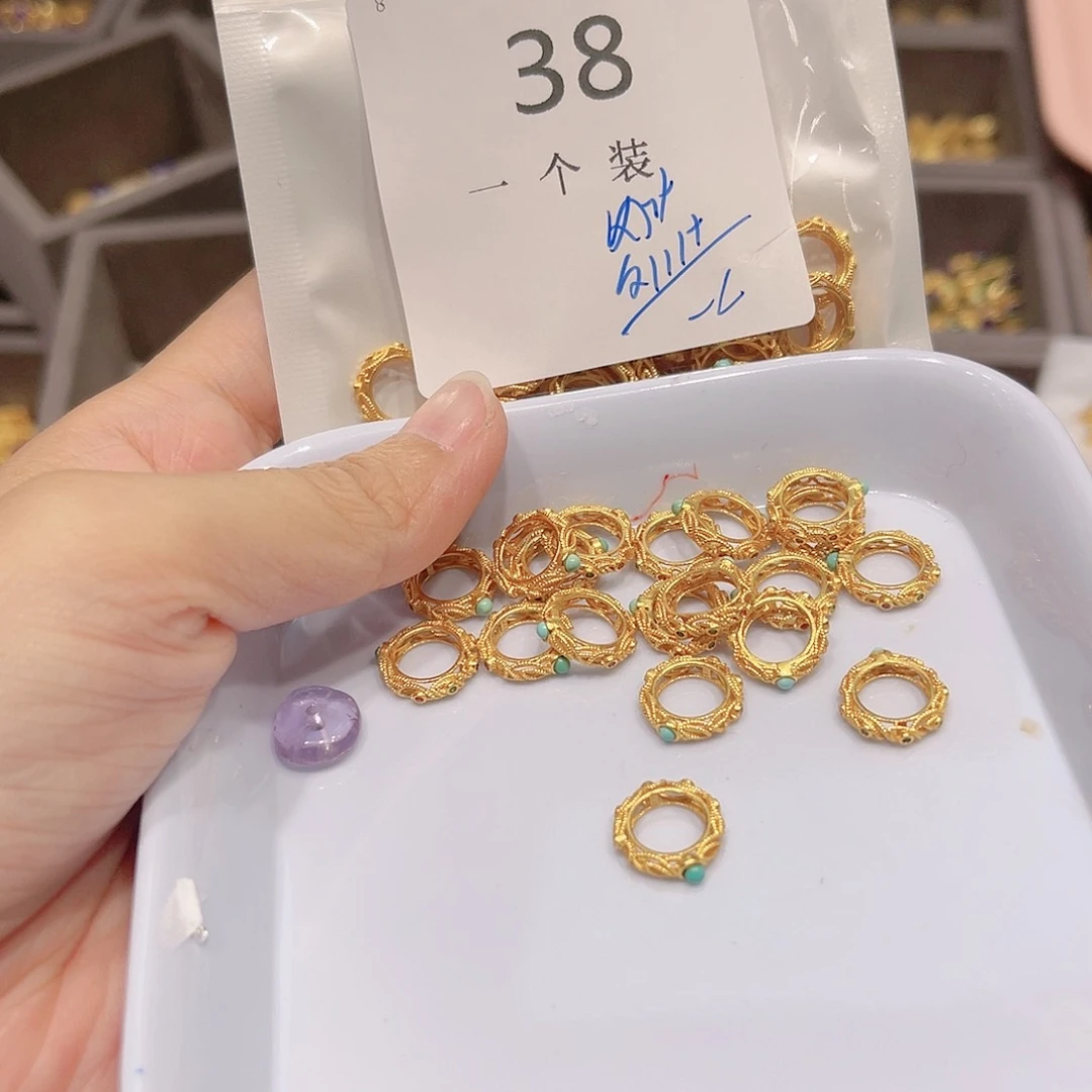 水晶珠宝半成品银S925镀金镶嵌38