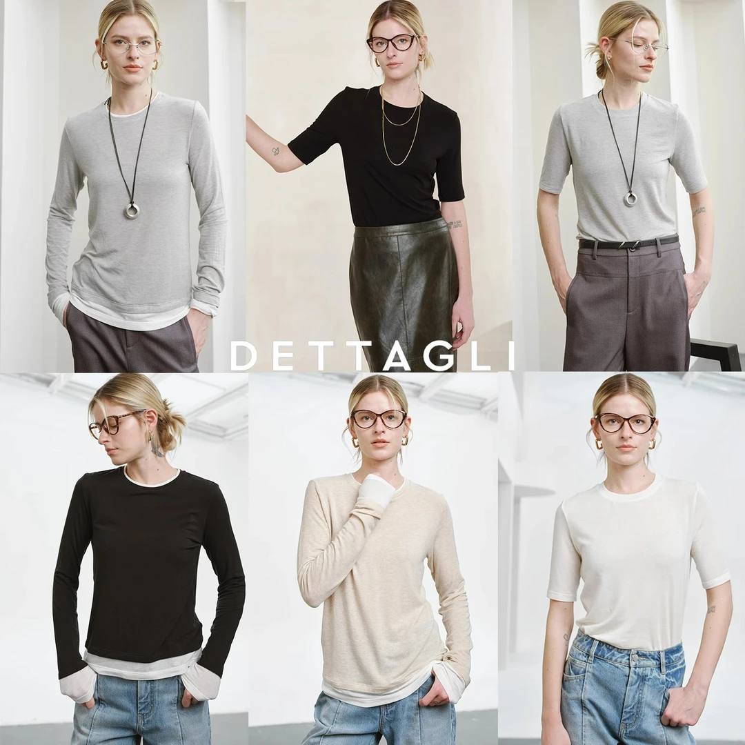 Dettagli/迪塔莉女时尚圆领经典拼接短袖长袖T恤背心合集
