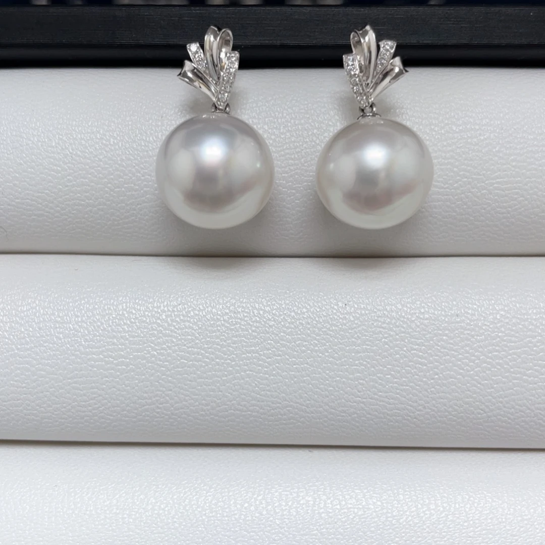 澳白耳饰12-1318K金镶嵌海水珍珠