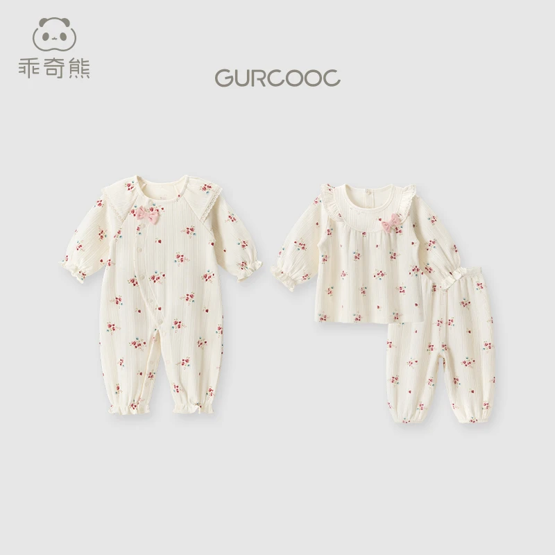 【断码女宝甜美打底】碎花连体衣春季纯棉衣服婴儿洋气哈衣爬服