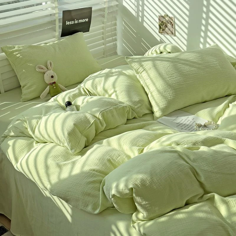 小清新绿色水洗棉床上四件套被套床单笠非全棉纯棉单人宿舍三件套