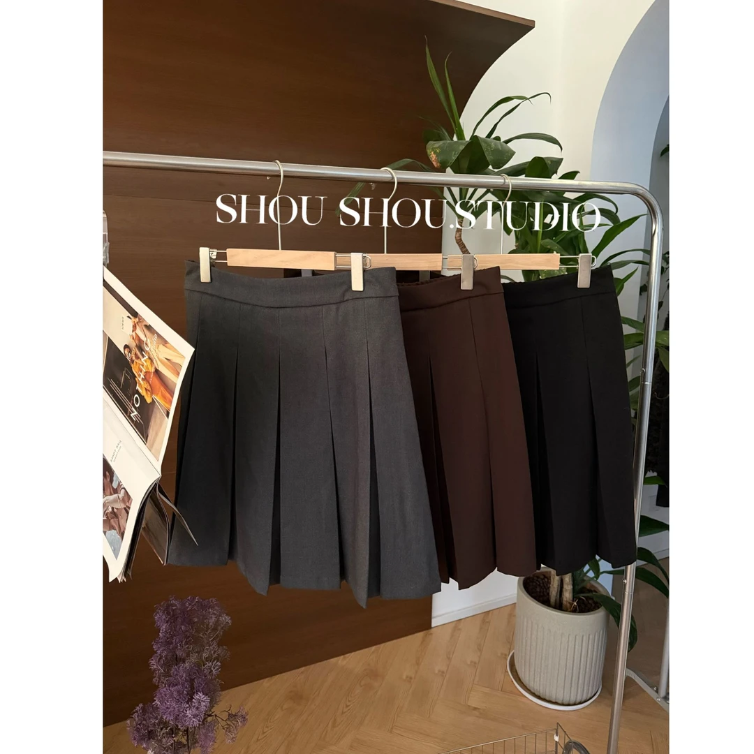 【瘦瘦】古早学院-大码羊毛醋酸磨毛显瘦后松紧百褶高腰中裙S02032