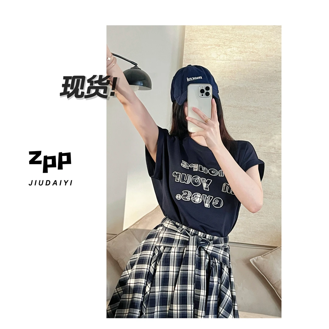 玖黛衣现货【夏日穿搭】新款夏季字母绣花百搭短袖TXP41449