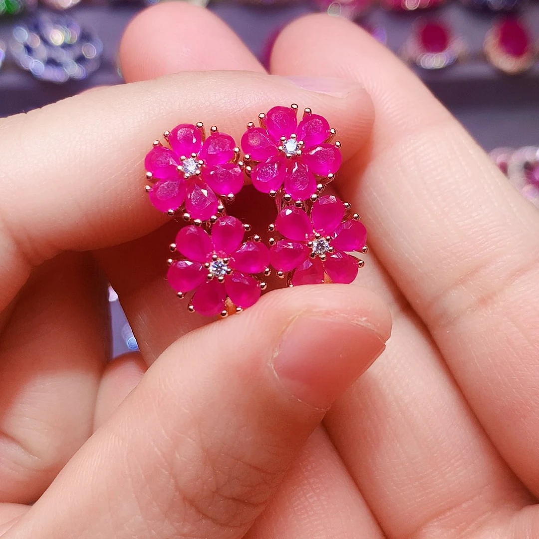 银S925镶嵌耳饰红宝石