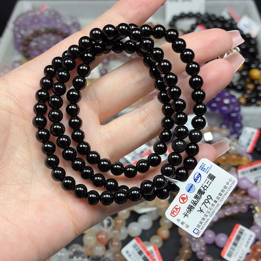 水晶手串未镶嵌卡6精品黑曜石三圈1