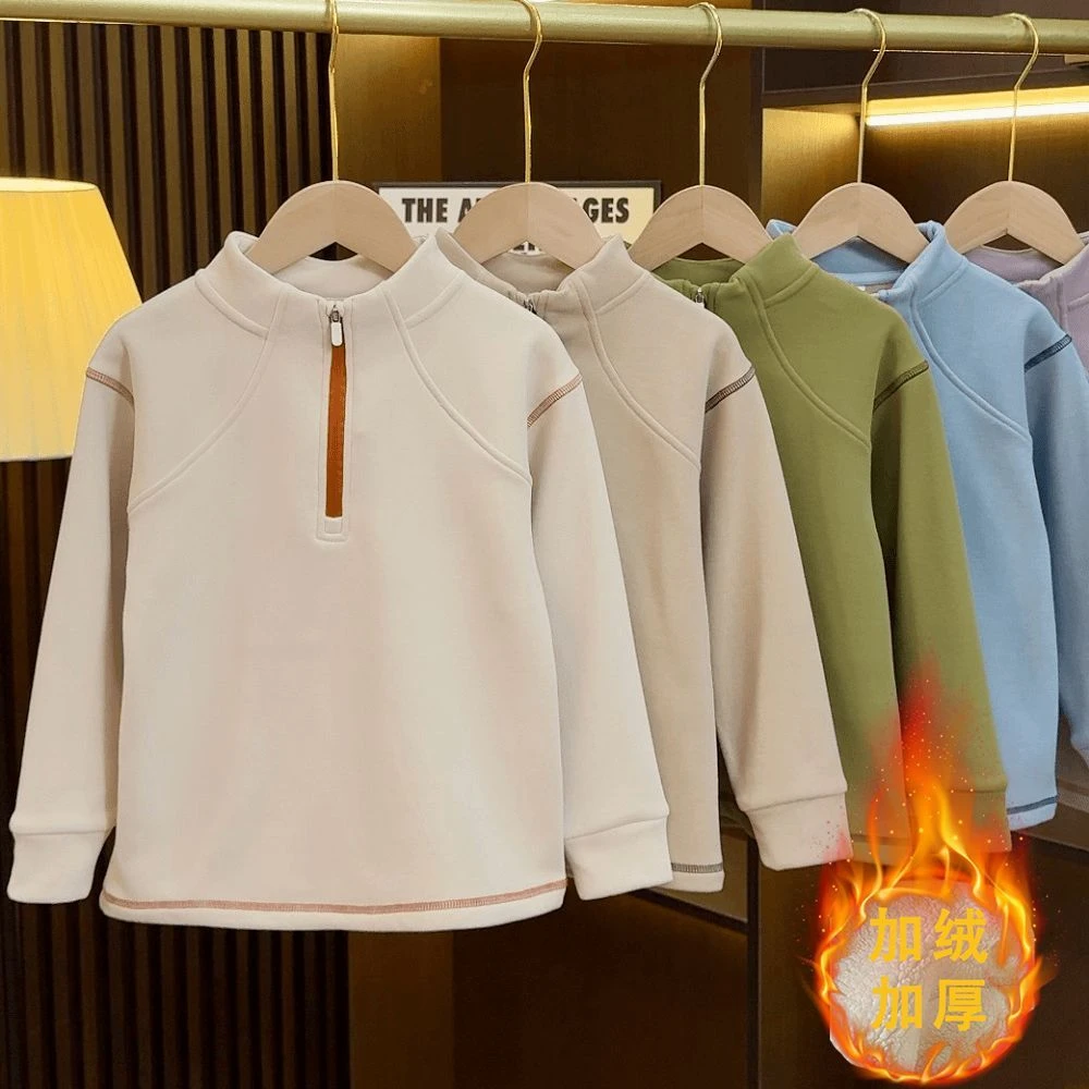 儿童加绒打底卫衣2025新款冬季加厚保暖男女童长袖一体绒校服神器