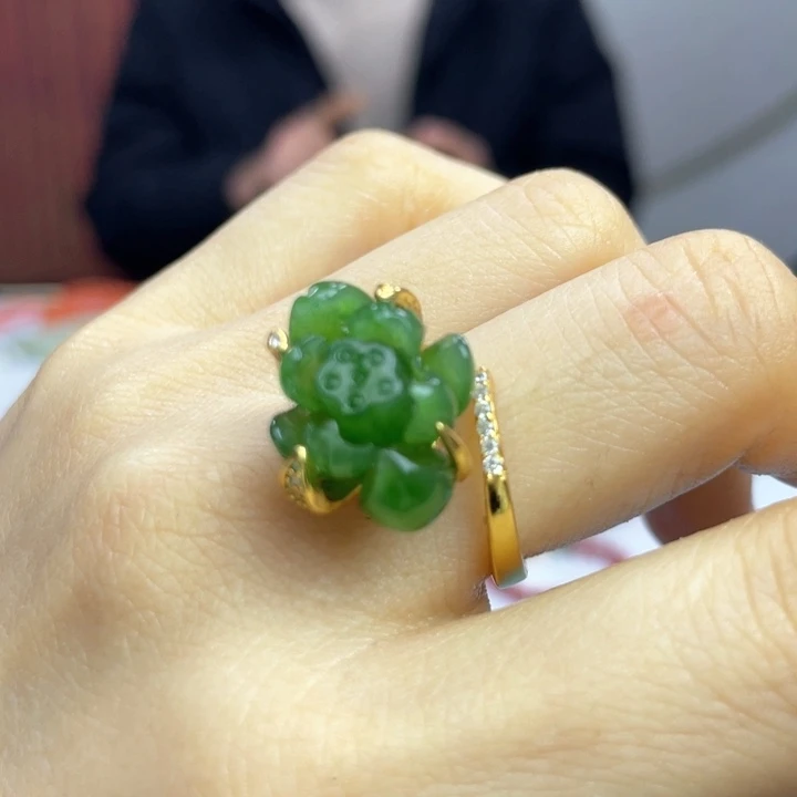 和田玉戒指银S925镶嵌