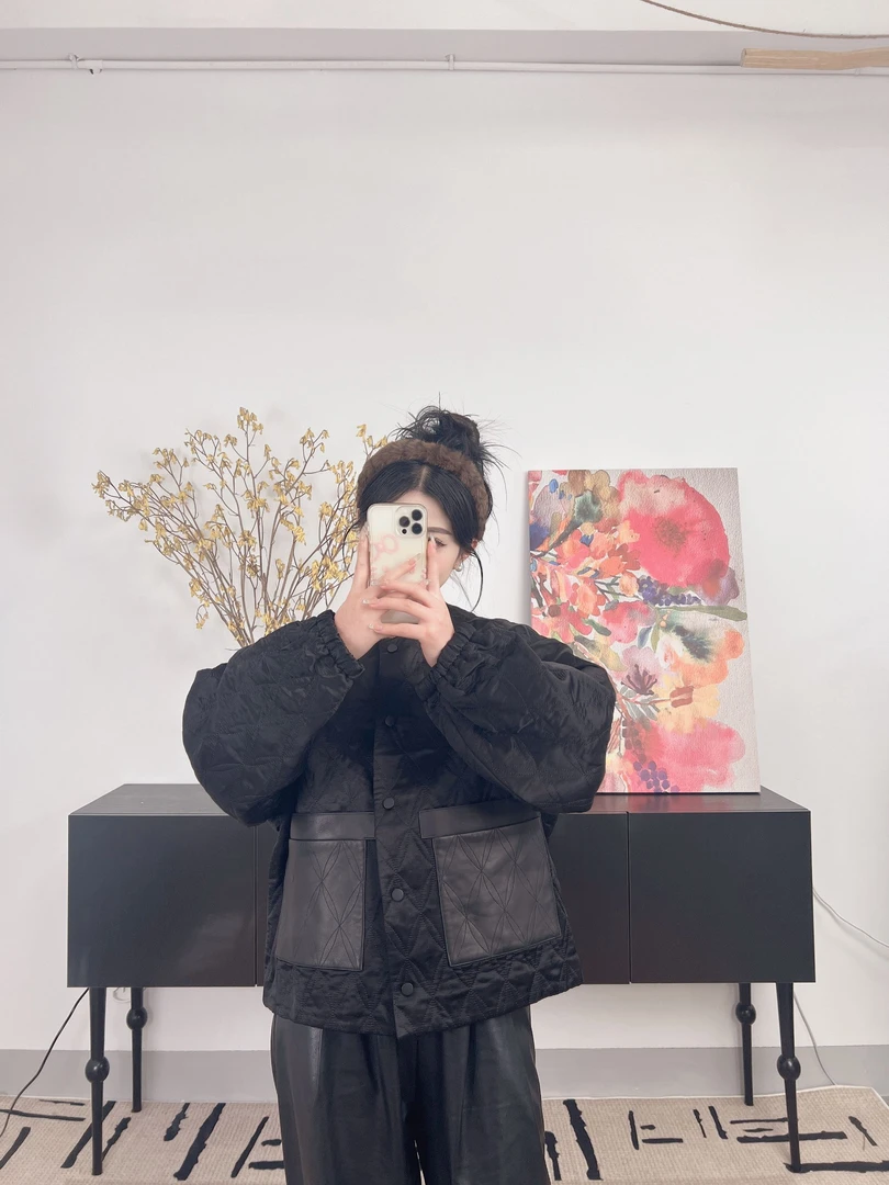 100%桑蚕丝秋冬短款时尚休闲设计师拼接冬季女装外套新中式气质款