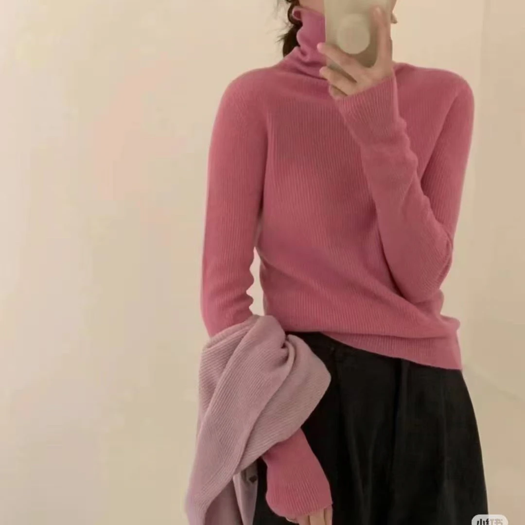 124#粉色软糯堆堆领打底衫