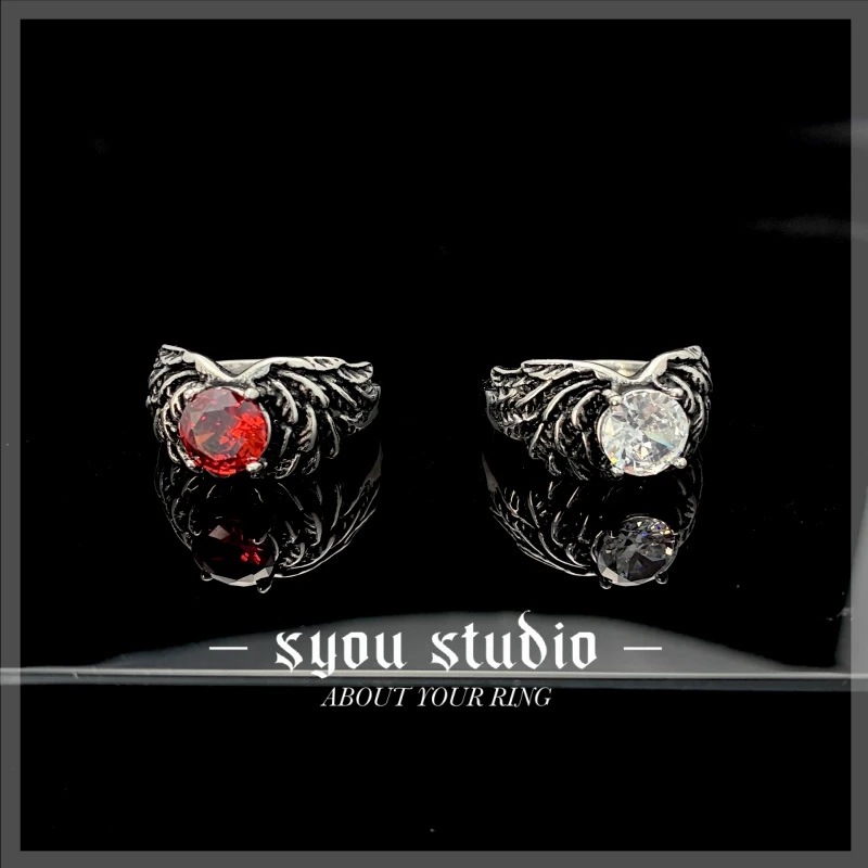 钛钢戒指 恶魔之翼头戒指小众情侣轻奢时尚复古指环暗黑冷淡风