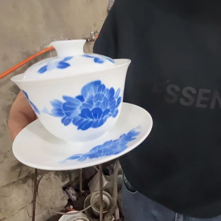 瓷片景德镇陶瓷青花芙蓉盖碗