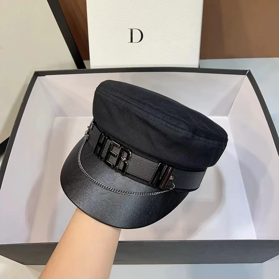 黑色英伦复古平顶帽-38197