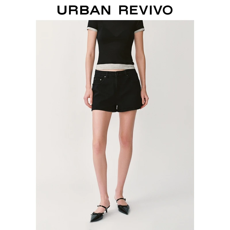UR2025秋季新款女装时尚简约纯色百搭牛仔短裤UWM850145