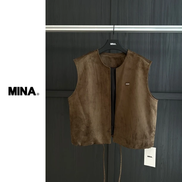 短款宽松型老钱风马甲宽松拼接做旧复古