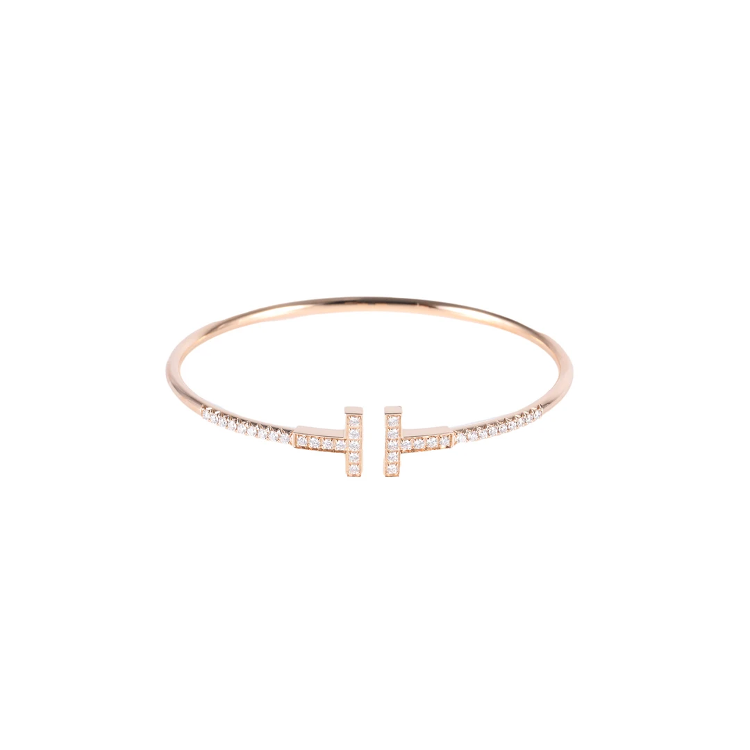 99新 Tiffany & Co./蒂芙尼 小花佳珊 18K玫瑰金 钻石 双T手镯