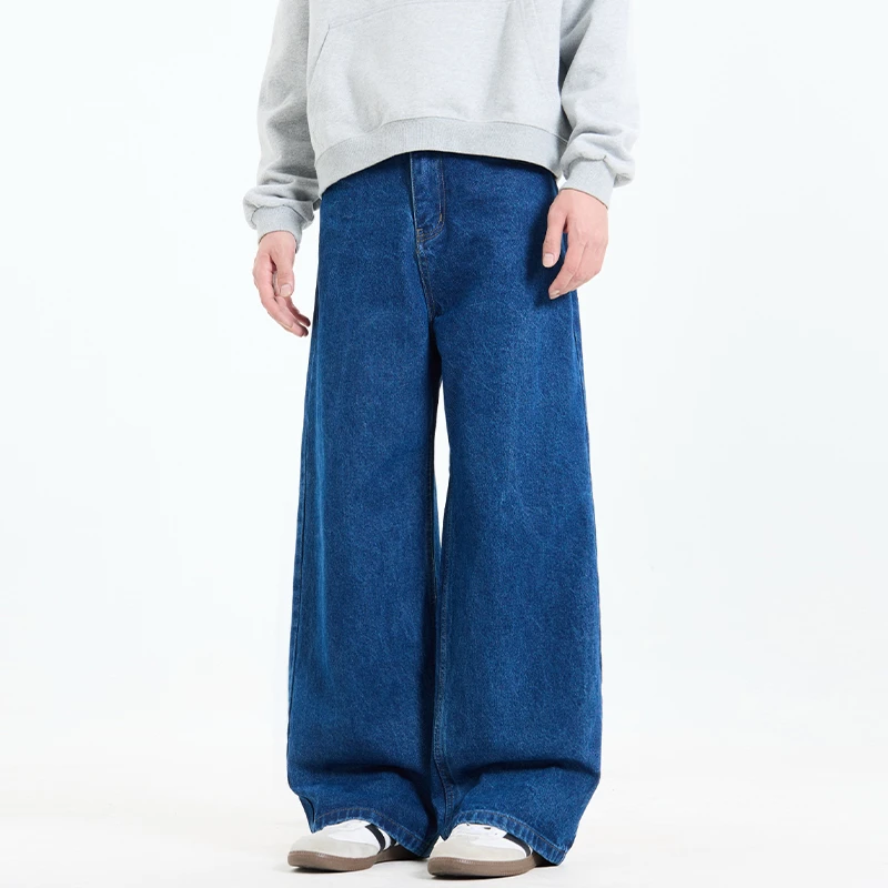 CDDR基础款复古蓝显腿长直筒宽松阔腿拖地休闲牛仔裤cleanfit裤子