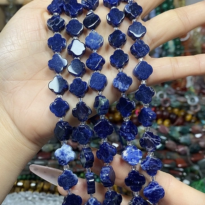 玛瑙/玉髓未镶嵌珠宝半成品A级天然蓝纹四叶草卡11mm