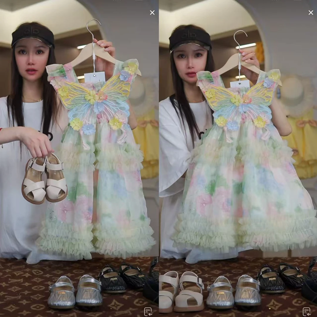 AYJ250212公主蝴蝶印花泡泡袖碎花裙