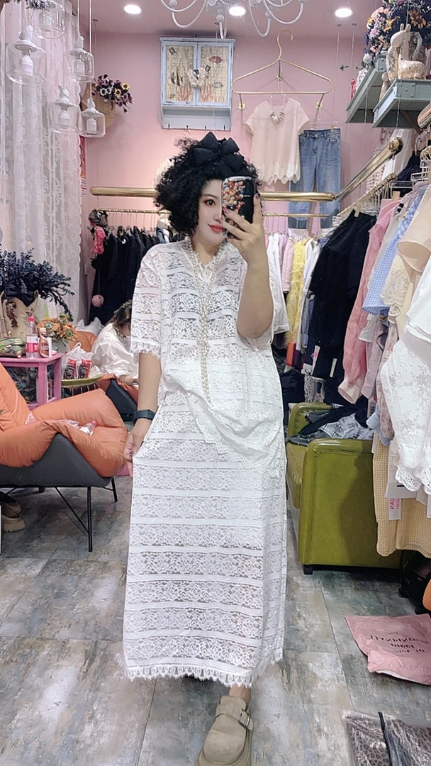 法式宫廷风时尚提花镂空蕾丝小衫半身裙套装休闲显瘦