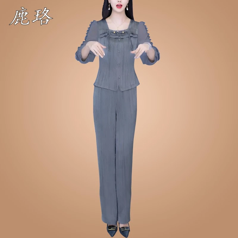 时尚早秋七分袖两件套女2025年春装新款轻奢高级感妈妈阔腿裤套装