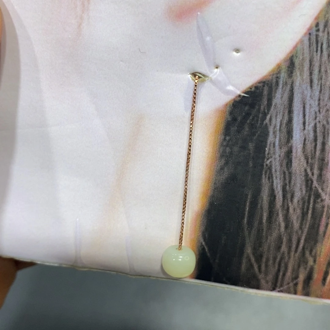 和田玉耳饰银S925镀金镶嵌