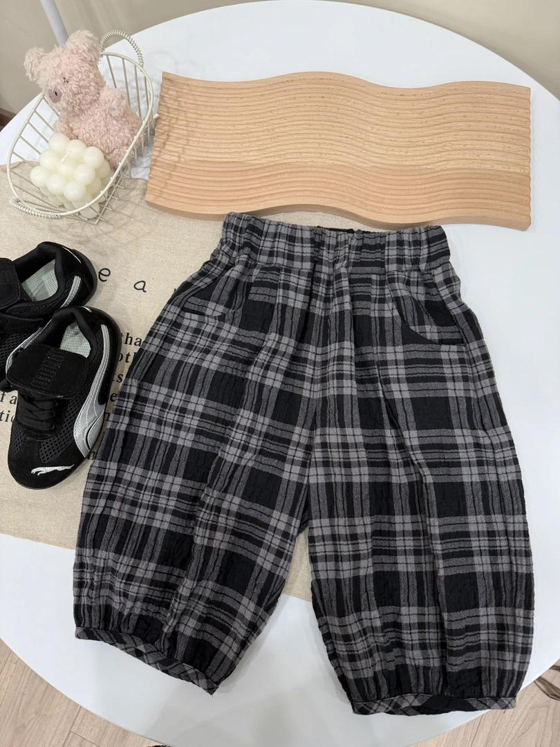 韩衣集{kids}夏季男童格子裤夏季防蚊裤儿童时尚休闲百搭ins