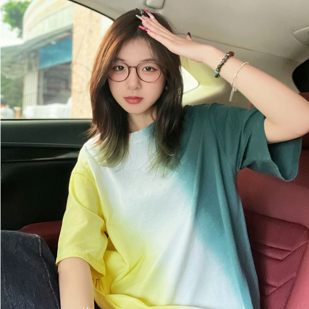 纯棉t恤女短袖宽松2025新款三色染中长款设计感小众潮牌半袖体恤