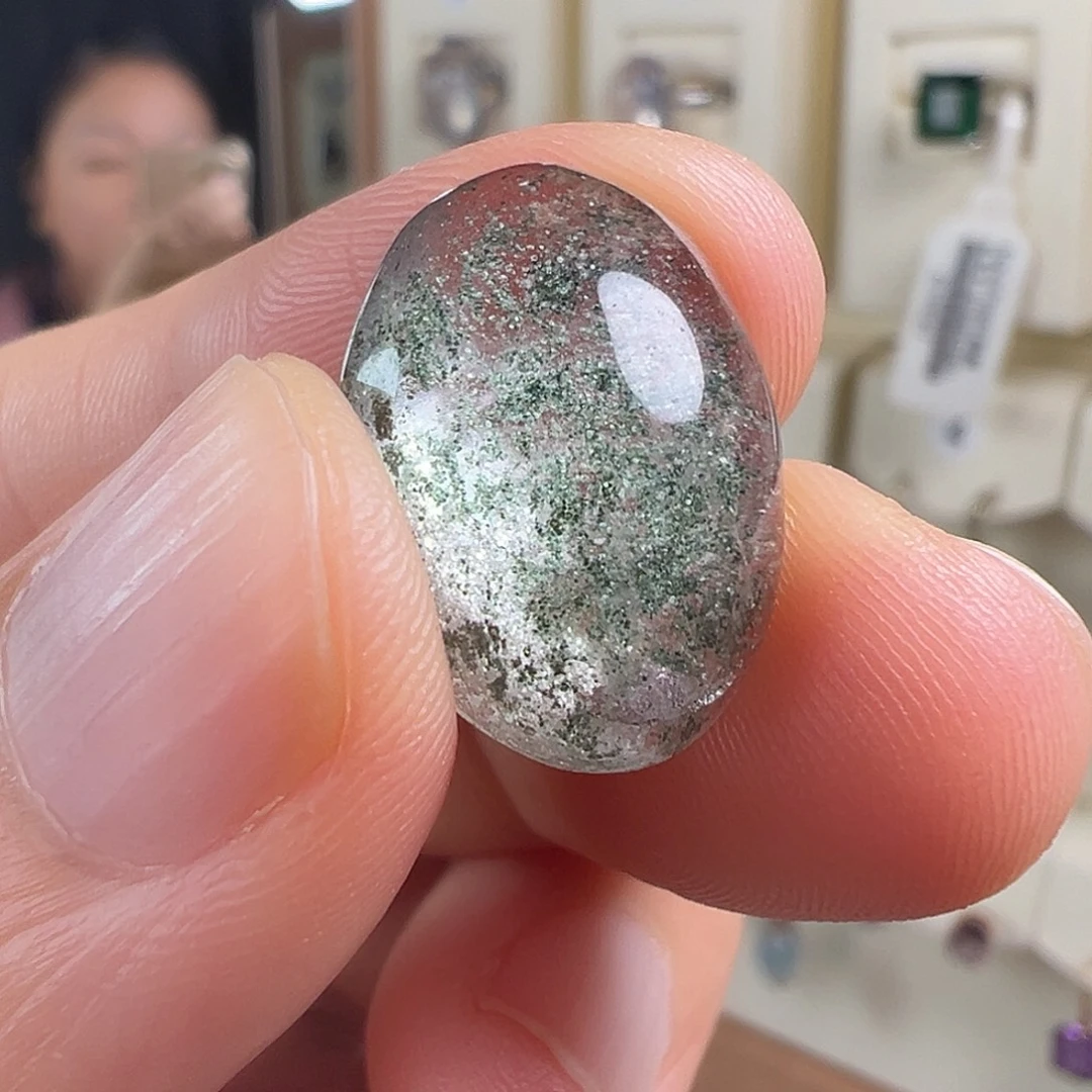 未镶嵌水晶颈饰天然绿幽灵水晶戒面