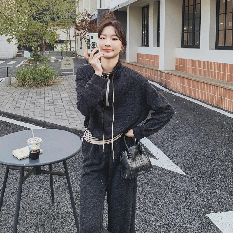 松弛感卫衣套装裤女2025春秋新款韩版慵懒风外套背心休闲裤三件套