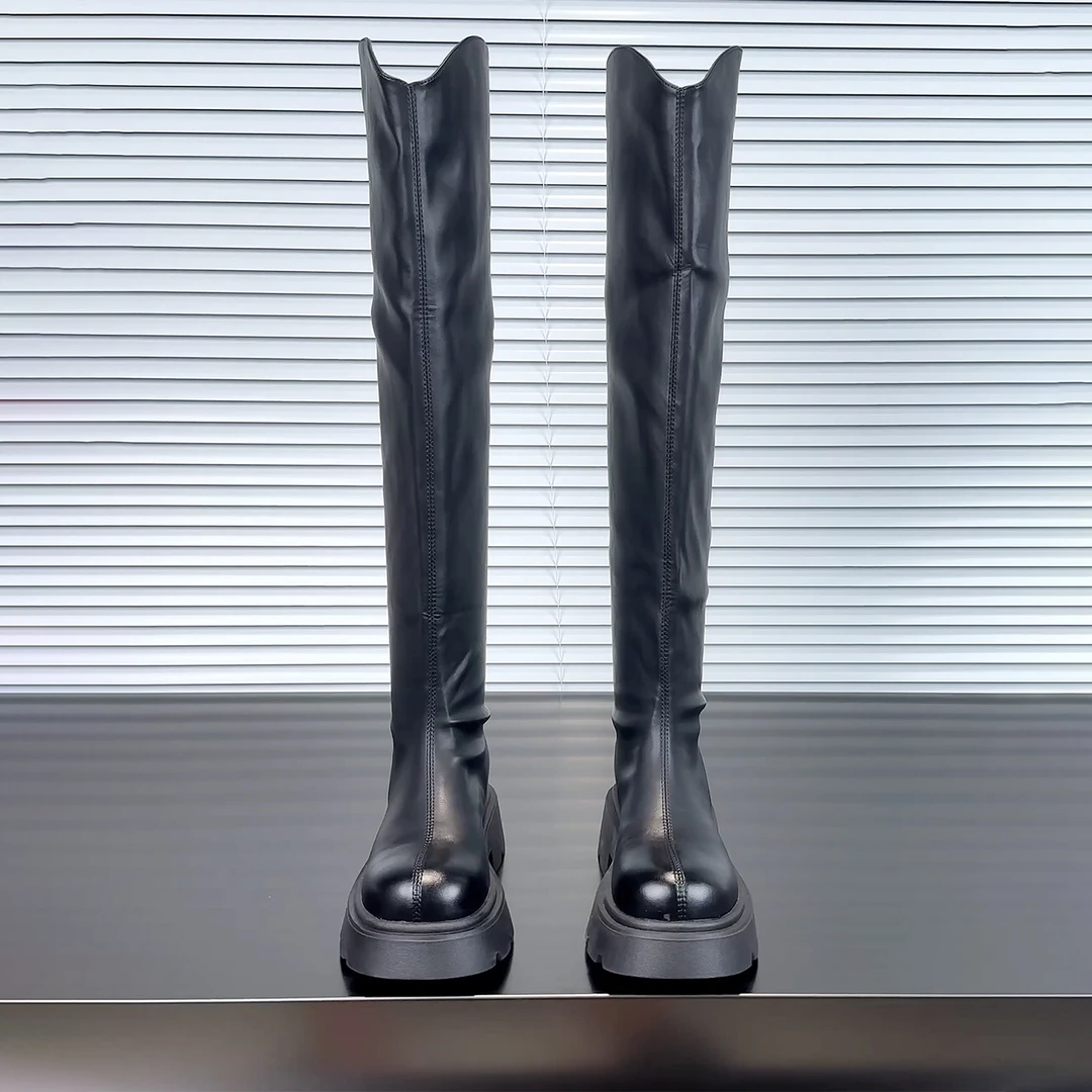 过膝显腿长骑士靴英伦风2025秋冬新款厚底小个子增高靴V口瘦瘦靴