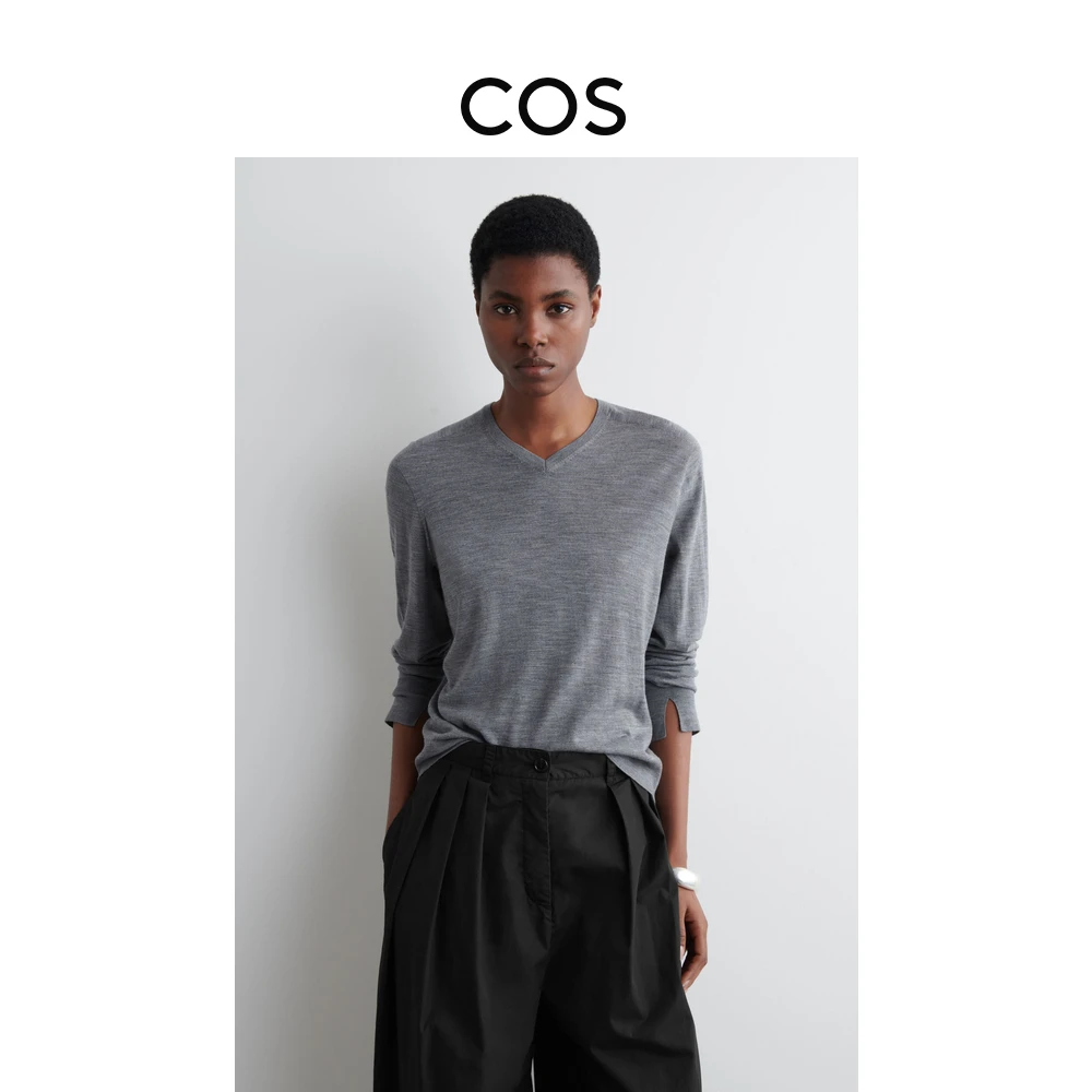COS女装 休闲版型美利奴羊毛V领套头衫2025春季新品1266556003