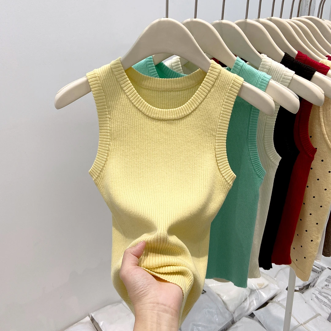 春夏季针织吊带背心女显瘦遮副乳无袖打底外穿简约百搭辣妹风上衣