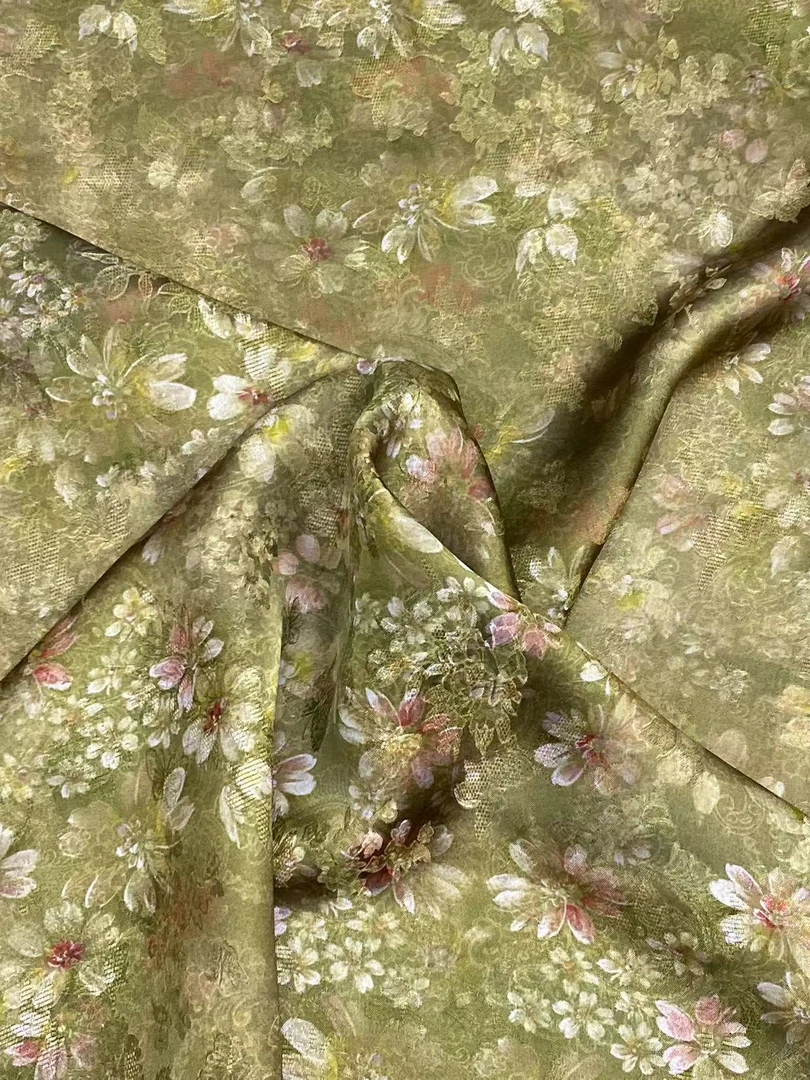 80【1米-3米】紫色浪漫玫瑰香云纱红云纱面料旗袍连衣裙面料花罗