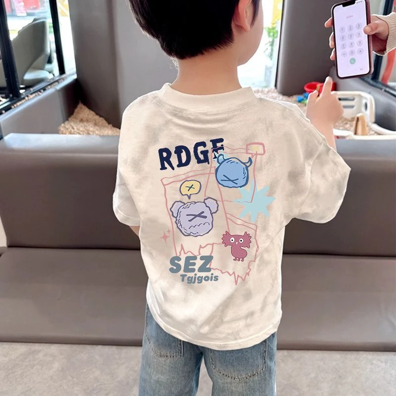 2025夏季薄款纯棉男童短袖上衣女童外穿时尚百搭潮牌宽松宝宝上衣