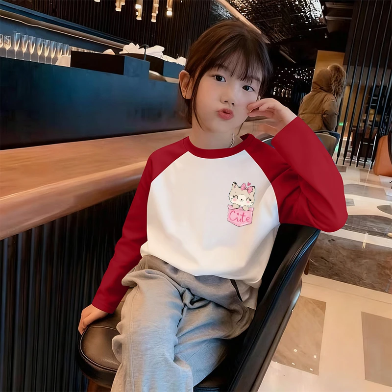 女童插肩德绒打底衫秋冬童装中小童宝宝长袖t恤女孩洋气保暖上衣