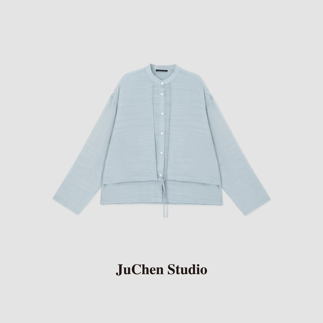 LIBOSHU“云柔双裁”色织肌理设计感抽绳假两件中山领衬衫 SS113346